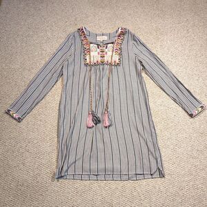 Philosophy Embroidered Boho Tunic Dress Womens Large Stripes Festival Tassels